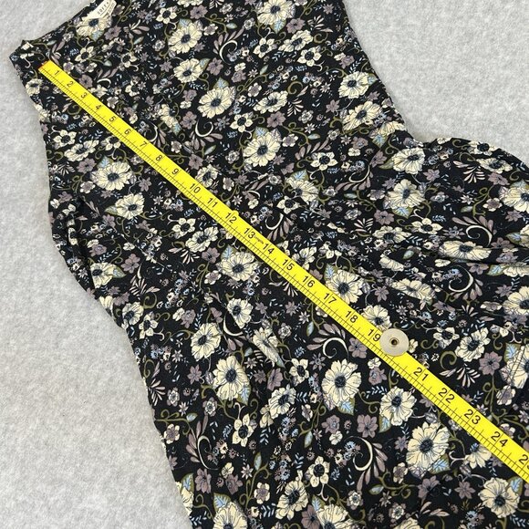 AEO SOFT & SEXY Dress S Floral Knit Navy Fit & Flare Bell LS Keyhole Flowy Cut - Picture 9 of 12